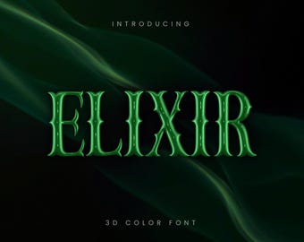 Elixir 3D SVG Color Font, Handmade Wicked Bitmap Typeface