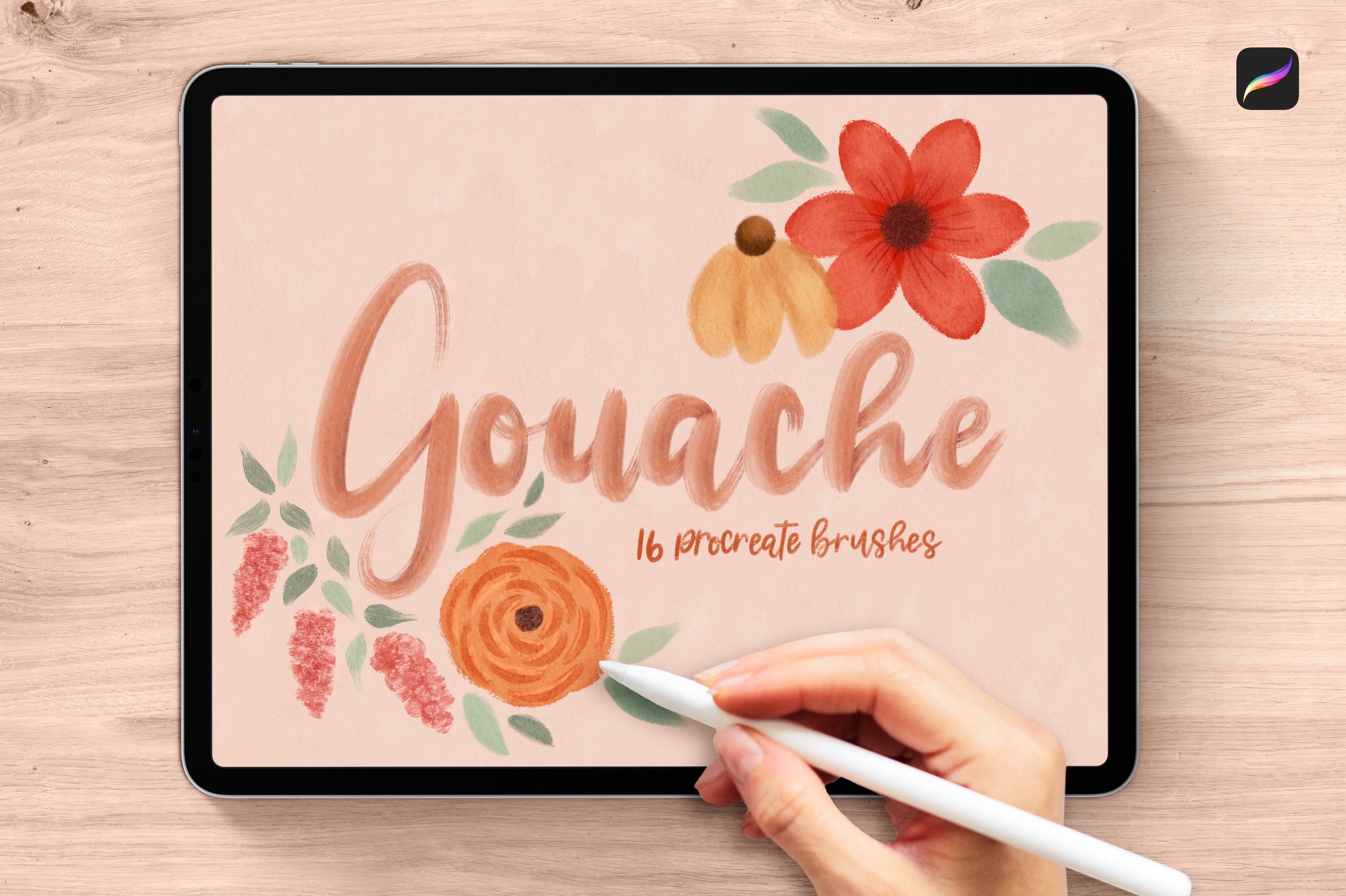 Pinceles de gouache para Procreate — Set de pintura realista con efectos de óleo y acrílico, descarga instantánea