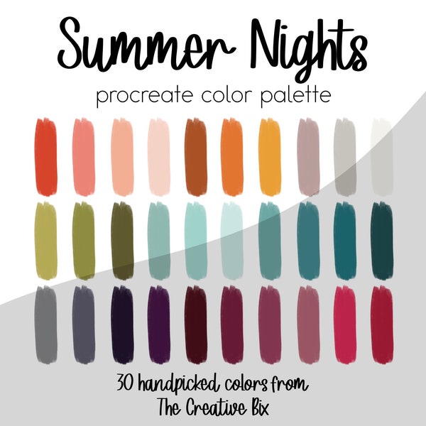 Summer Nights Procreate Palette, 30 colors, Color Palette, Procreate, Instant Download, Digital Download