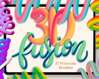 3D Fusion Brushes for Procreate, Digital Brush, Instant Download, Lettering Brush