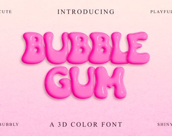 Bubble Gum 3D Pink SVG Color Font, Hand Drawn, Handwritten Font, Instant Digital Download, Quirky Craft Font, Playful Cute Typeface