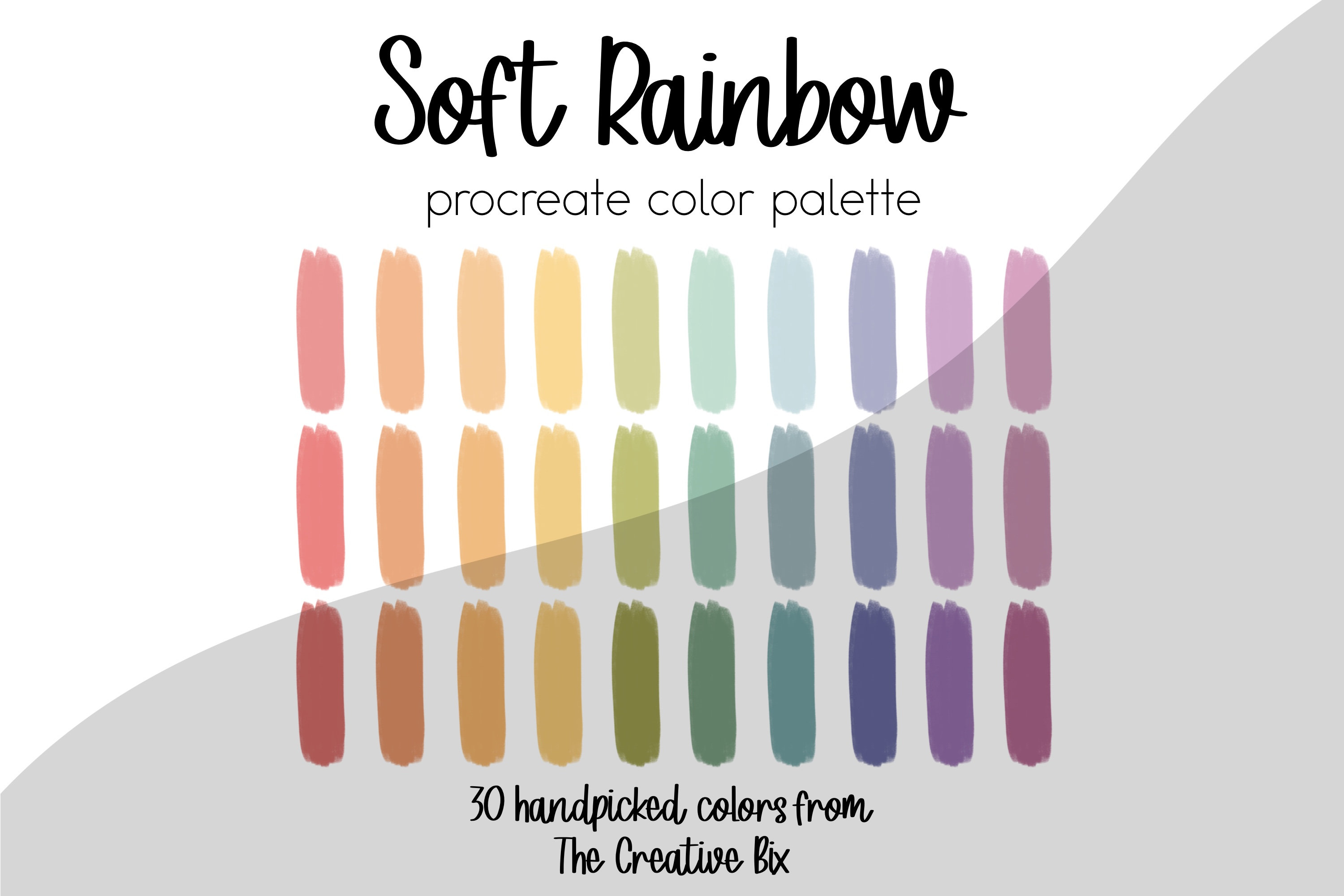 Soft Rainbow Procreate Palette – 30 Pastel Color Swatches for iPad Art, Instant Digital Download