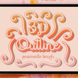 3D Outline Brush, Digital Brush, Instant Download, Lettering Brush