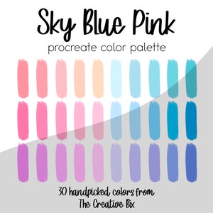 Sky Blue Pink Procreate Palette, 30 colors, Color Palette, Procreate, Instant Download, Digital Download
