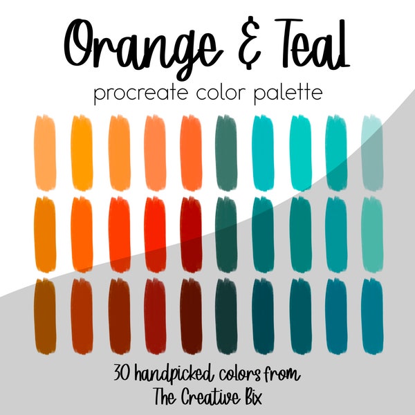 Orange and Teal Procreate Palette, 30 colors, Color Palette, Procreate, Instant Download, Digital Download