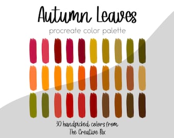 Paleta de Cores Folhas de Outono para Procreate, 30 Cores Quentes (Download Digital)