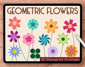 Geometric Flower Brush Stamps, Vintage Procreate Brushes (Digital Download)