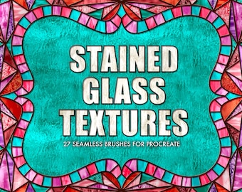 Stained Glass Texture Brushes, Procreate Brushset, Instant Digital Download, Seamless Overlay, Shiny Metallic Design