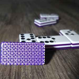 Domino Deluxe Purple Jumbo, jumbo-dominostenen, dominostenen, dominostenen, dominoset, dominoset, dubbele zes dominostenen, speelkaarten