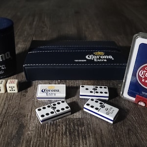Corona Extra Domino, Dice Cup and Naipe Card, Corona, domino, dominoes, domino set, dominoes set, double six domino, Cerveza, Baraja, Naipe