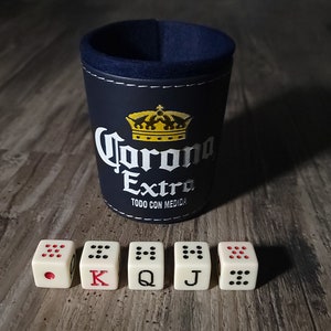 Leder Würfelbecher handgenäht - Handmade Cerveza Modelo, Cerveza Corona, Spielkarten