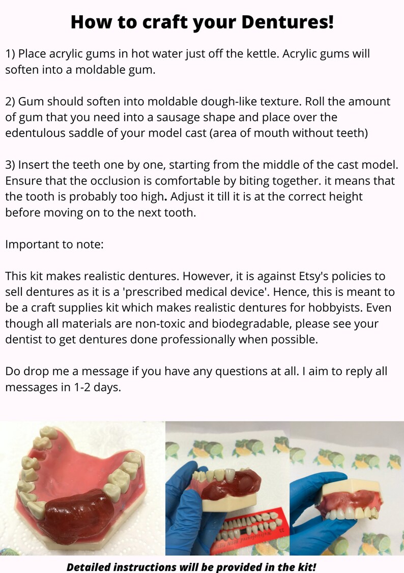 DIY Denture Crafting Kit Immediate Partial Denture Full Etsy UK