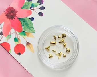 Gold Tooth Gems DIY - 18k Gold Plated Studs, Triangle Gems, Shapes, Square Gems, UV Light Cure, Professional Gem Kit, Temporary/Permanent