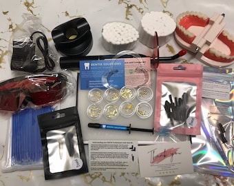 Tooth Gem Business Starter Kit, Professionele UV-lichtuitharding, Bond, Afdichtmiddel, Vloeibaar Composiet, 18k Goud/Verzilverd, Geboortestenen Swarovski