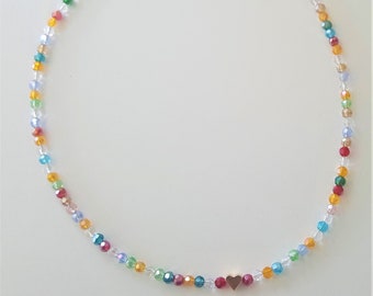 Pearl necklace, choker, necklace with crystal beads colorful