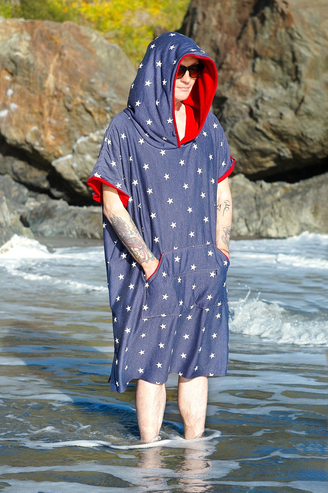 Surf changing poncho with hood. Stars design 100 cotton. Etsy