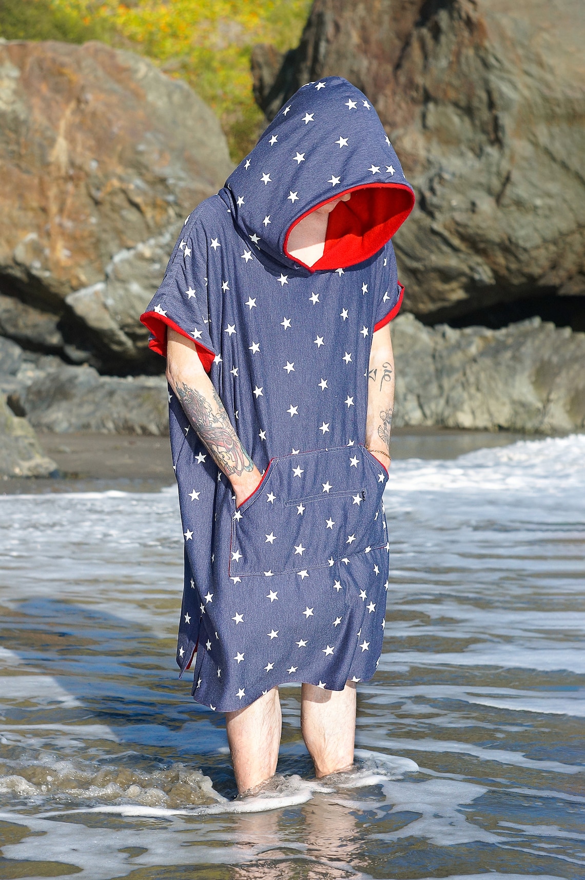Surf changing poncho with hood. Stars design 100 cotton. Etsy
