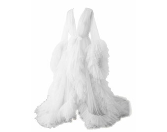 Women's Maternity Tulle Dress With Side Slit & Floral Embroidery – Wrap Style For Baby Showers & Special Occasions