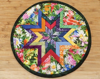 Folded Star Potholder - Rainbow Floral with Butterflies
