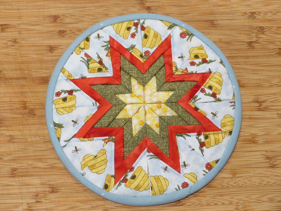 Quilted Folded Star Pot Holder Save the Bees Etsy