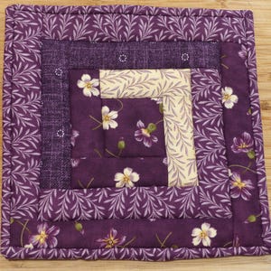 Quilted Pot Holder - Burgundy Floral Log Cabin