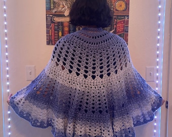 Periwinkle Ombré Crocheted Shawl/Cape (size S/M)