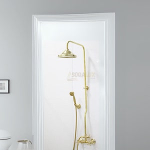 Unlacquered Brass Shower System, Handheld And Vintage Head Combo, High Pressure Brass Hose, Exposed Pipe Design