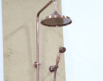 Copper Shower System With Handheld Sprayer, Vintage Rain Showerhead System Hand held antique Head Combo Outdoor exposed