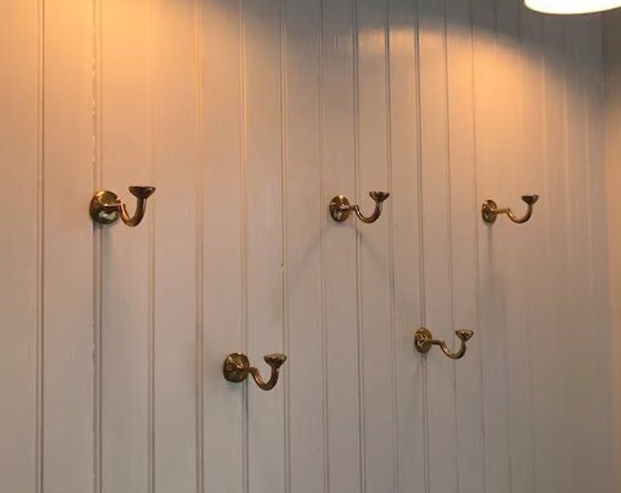 Featured listing image: Rustic Wall Mounted Brass Hooks for Bathroom and Coat Hanging, Handcrafted with an Unlacquered Finish for a Timeless Look
