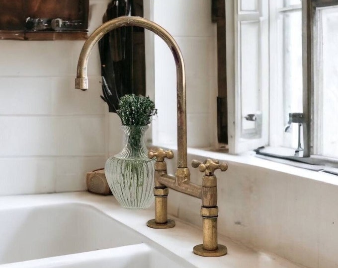 Featured listing image: Unlacquered solid brass kitchen faucet, kitchen sink, sink faucet, brass sink faucet, brass kitchen faucet, faucet, sink faucet