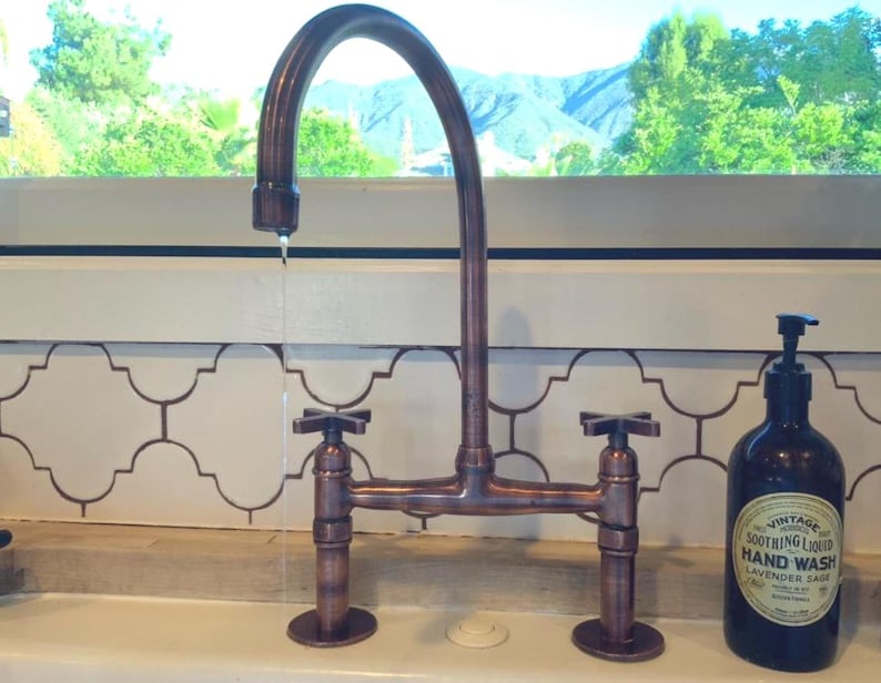 Antique Copper Kitchen Bridge Faucet, 6"-inch Kitchen Sink Tap. - Etsy