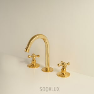 Unlackierter Messing Badezimmer Wasserhahn, 3 Löcher Waschtisch Wasserhahn, Badezimmer Wasserhahn, Waschtisch 3 Löcher Waschbecken, Vintage Badezimmer Wasserhahn, Deckmontage Wasserhahn