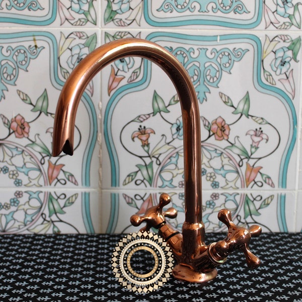 Red copper faucet for kitchen or bathroom, handmade faucet with luxurious patina color