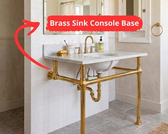 Base de consola para lavabo de latón sin lacar, estructura de lavabo de estilo vintage, soporte de tocador de mármol.
