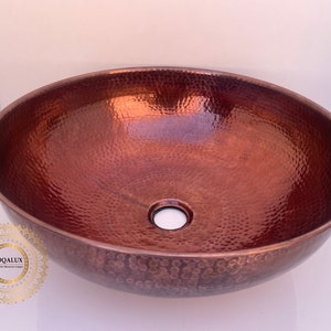 Red copper vessel sink, Round hammered copper sink bathroom vanity