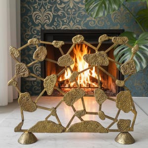 Unlacquered Solid brass fireplace screen, Handmade Cover.