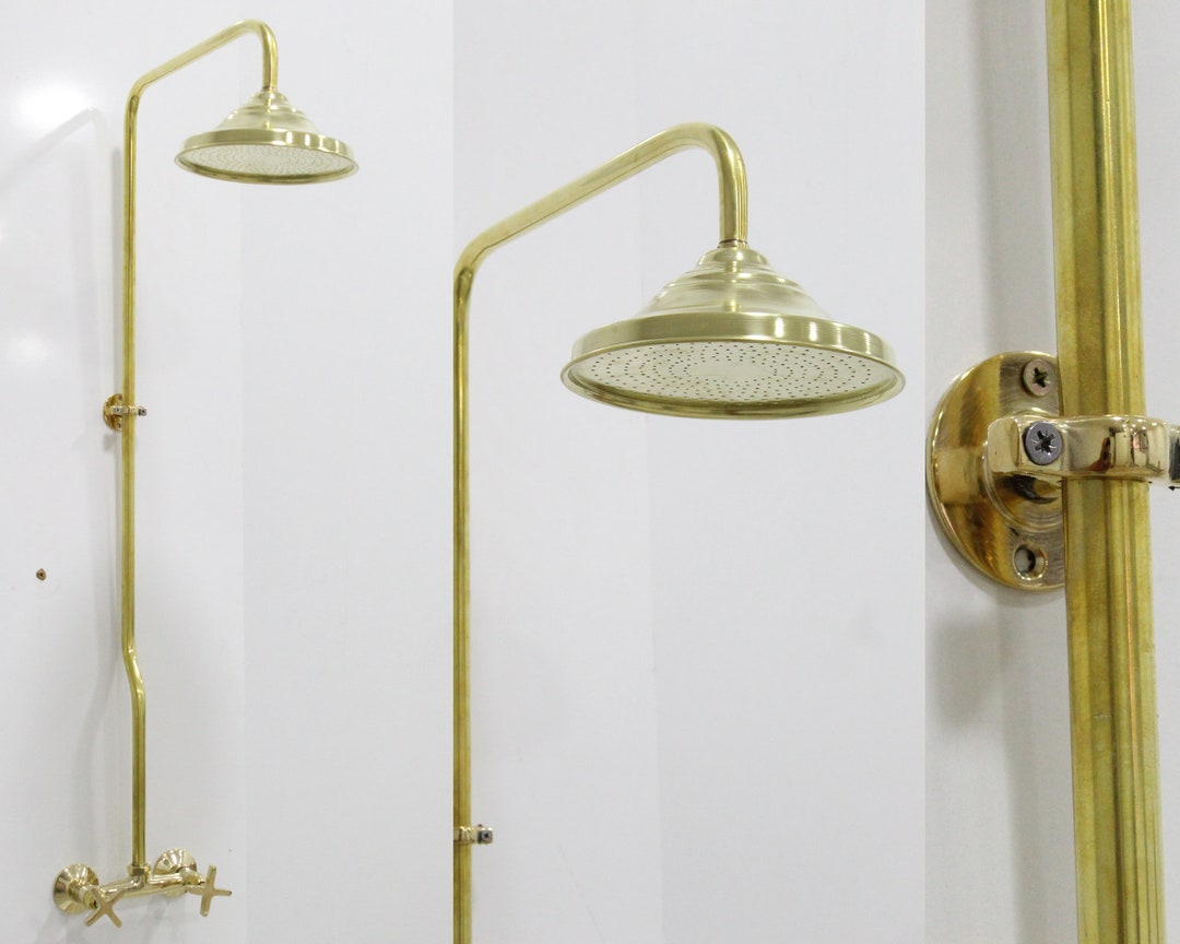Exposed Shower, Unlacquered Brass Shower Faucet, Combo Brass Shower