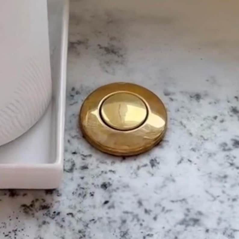 garbage disposal, garbage sink drain, air switch kit, Waste Disposal btn, disposal button, sink drain, Unlacquered Brass, Electric Sink Stoppe, Electric Air Stopper, Electric Sink Switch, Electric Air Switch, Air Switch Button, Remote Air Switch, Sink Air Switch, Brass Air Switch, Air switch kit, vintage kitchen, farmhouse kitchen, solid brass, raw brass, disposal switch, garbage disposal, unlacquered brass, kitchen upgrade, air switch kit, patina ready, countertop switch, thanksgiving, brass
