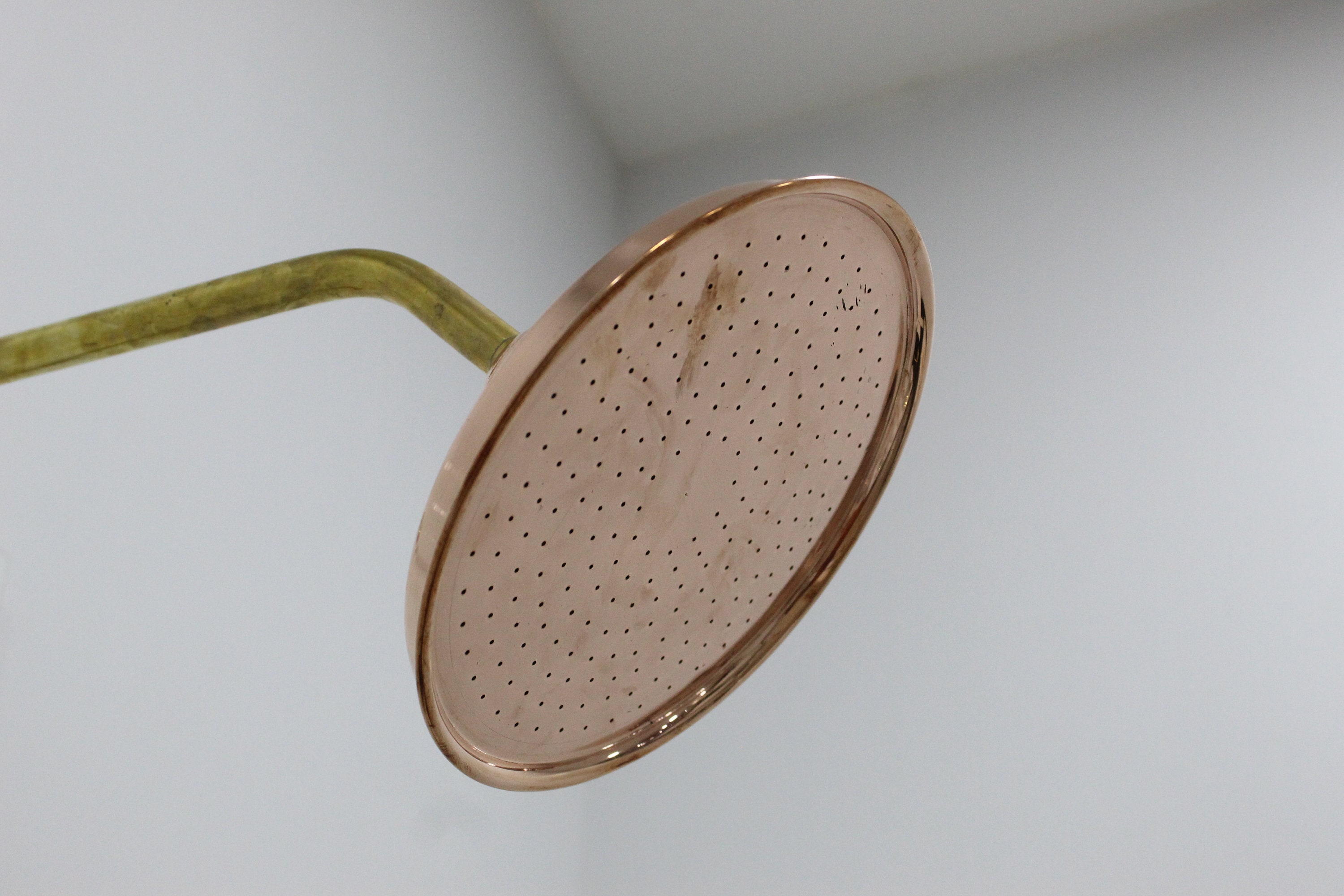 Unlacquered Solid Copper Rain Shower Head, Round Handcrafted Vintage