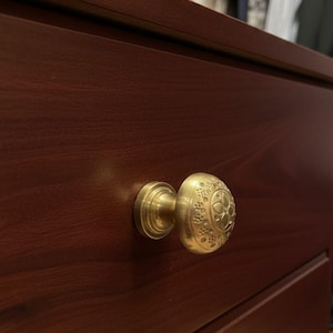 Unlacquered Brass Ball Cabinet Knobs- Engraved Drawer Pulls Handles.