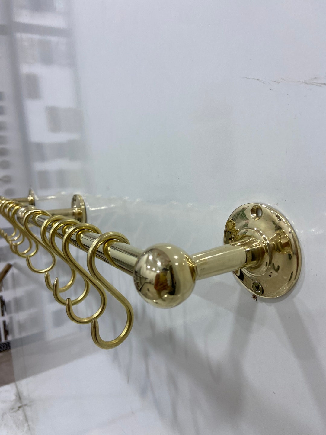 Antique Style Unlacquered Brass Pot Rack Vintage Handmade Gold Brass