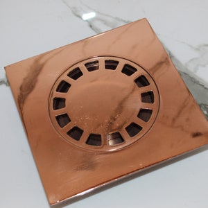 Floor Drain - Solid Copper Shower Drain, Unlacquered Square Design for Bathroom in Modern And Vintage Styles