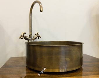Handcrafted Brass Sink And Oil-Rubbed Bronze Faucet, Bohemian Decor, Eco-Friendly Home, Global Style, Bathroom Vanity