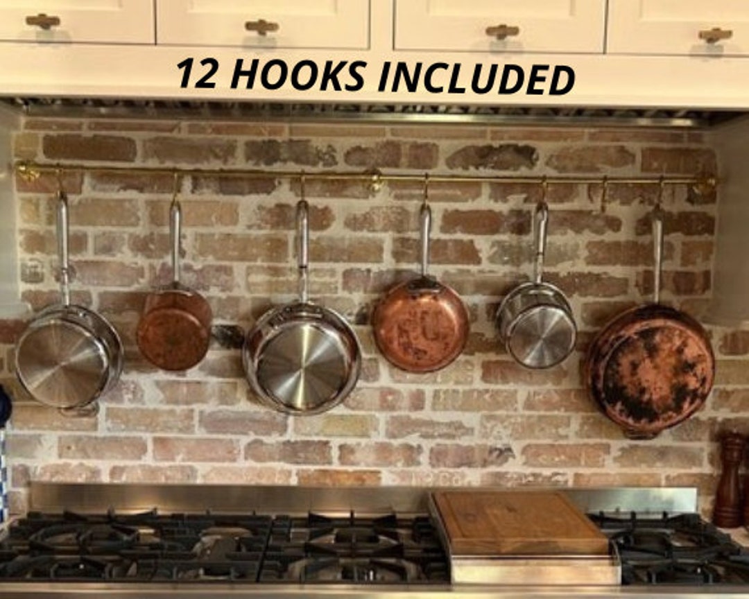 Unlacquered Brass Pot Rack Vintage Handmade Gold Wallmounted Pot and