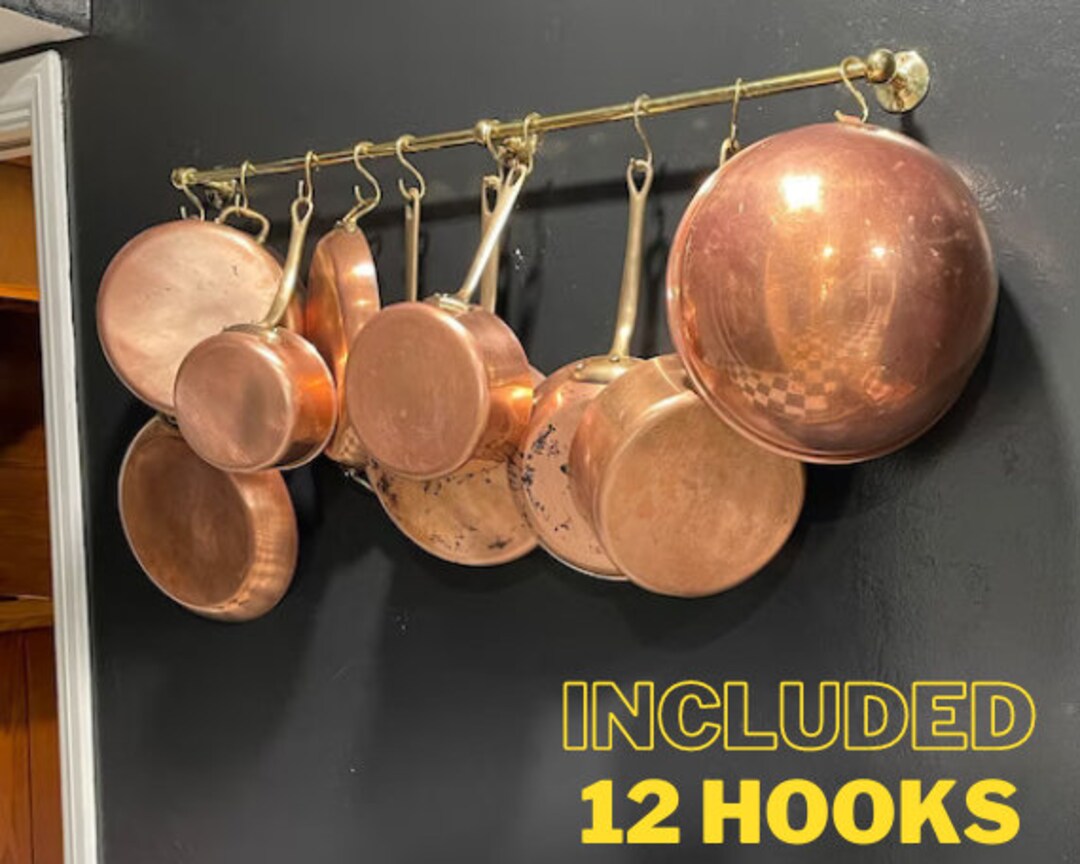 Antique Style Unlacquered Brass Pot Rack Vintage Handmade Gold Etsy