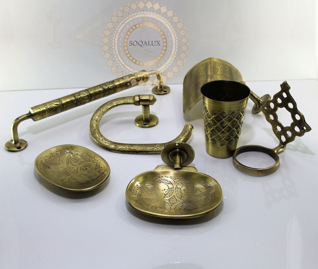 Bathroom Accessories Set, Antique Brass Set for Bathroom Vanity and Kitchen Accessories, Vintage