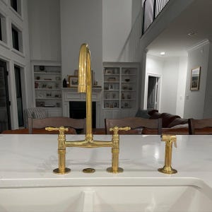 Unlacquered Brass Kitchen Faucet - Vintage Solid Brass Bridge Faucet  - kitchen faucet