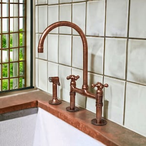Unlacquered Solid Copper Kitchen Faucet, with Straight Legs, Copper kitchen faucet, Bridge faucet