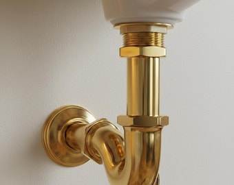 Unlacquered Brass P-Trap & Drain Set, Brass Pop Up Drain Bathroom Sink Drain Stopper.