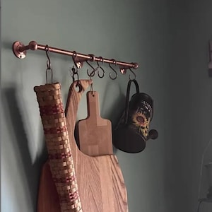 Unlacquered Copper Pot Rack For kitchen, Pot Rail or Pan Rail with S hooks.